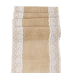 Chemins de table en toile de jute et dentelle, Pour les décorations de nappes de maison de festival de fête de mariage, rectangle