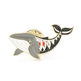 Skeleton Whale Enamel Pin, Halloween Alloy Brooch for Backpack Clothes, Light Gold