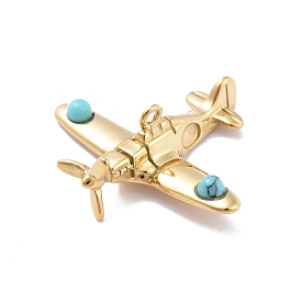 Ion Plating(IP) 304 Stainless Steel Pendants, Plane Charms, with Synthetic Turquoise
