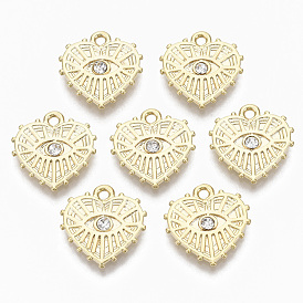 Alloy Charms, with Crystal Rhinestone, Cadmium Free & Nickel Free & Lead Free, Texured, Heart with Eye