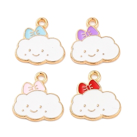 Alloy Enamel Charms, Cloud with Bowknot Charm, Golden