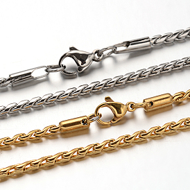 304 Stainless Steel Twisted Chain Necklaces, with Lobster Claw Clasps, 27.8 inch(70.6cm), 2.2mm