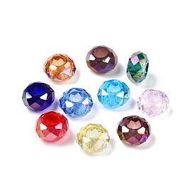 Transparent Glass European Beads, Large Hole Beads, AB Color Plated, Faceted, Rondelle