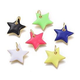 Brass Pendants, with Enamel and Jump Rings, Star, Real 18K Gold Plated