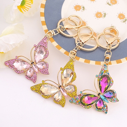 Alloy Rhinestone Keychain, Butterfly
