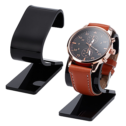 2Pcs Plastic Single Watch Display Boxes, Transparent Jewelry Storage Holder for Single Watch, C Shape