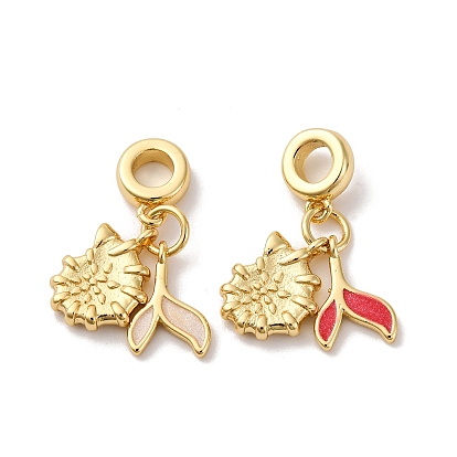 Латунь эмаль европейский болтается бисер, подвески с большими отверстиями в виде рыбьих хвостов и раковин, реальный 18 k позолоченный, без кадмия и без свинца, стойки покрытие, долговечный