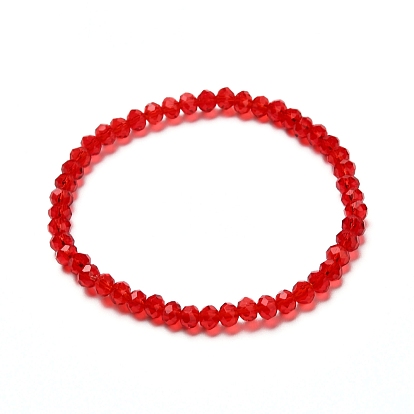Faceted Glass Rondelle Beads Stretch Bracelet for Kid, Transparent Glass Bracelet