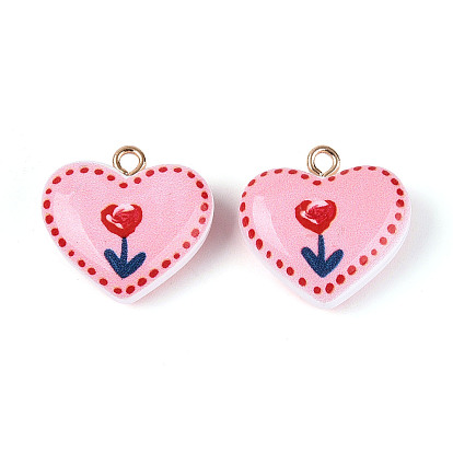 Печатные акриловые подвески, подвески в виде сердца и цветов, с латунной найти