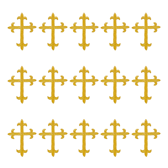 Аппликация с вышивкой металлической нитью из полиэстера, швейные украшения, религия крест