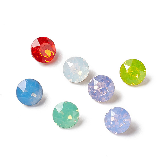 Opal Style K9 Glass Rhinestone Cabochons, Pointed Back & Back Plated, Diamond