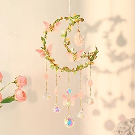 Sun catcher wrapped around bougainvillea butterfly leaves moon natural crystal garden pendant crystal ball decoration