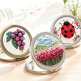 Flower/Ladybug/Grape DIY Folding Mirror Embroidery Kit, including Embroidery Needles & Thread, Cotton Fabric