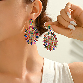 Alloy Rhinestone Oval Stud Dangle Earrings for Women, Golden