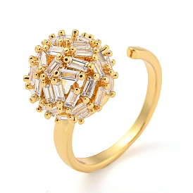 Brass Micro Pave Cubic Zirconia Open Finger Ring, Cadmium Free & Lead Free, Long-Lasting Plated