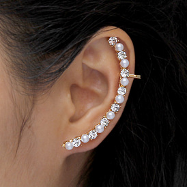 European and American Pearl Ear Clip with Diamond Inlay - Stylish and Unique