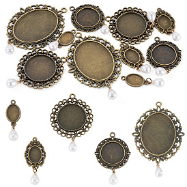 10 шт 5 стиль подвеска из сплава кабошон настройки, с абс пластмассовой имитационной жемчужиной, овальные