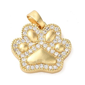 Brass Micro Pave Clear Cubic Zirconia Pendants, Paw Print Charms