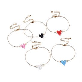 Bracelets de liaison, avec des perles de rocaille japonaises faites à la main, chaînes de câble et chaînes d'extension en laiton, cœur