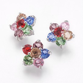 Brass Cubic Zirconia Shank Buttons, Flower, Colorful