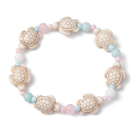 Dyed Natural Malaysia Jade & Synthetic Turquoise Turtle Beaded Stretch Bracelets, Ocean Theme Bracelet