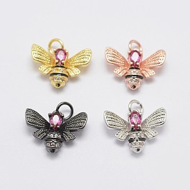Brass Cubic Zirconia Pendants, with Enamel, Bees, Lead Free & Nickel Free & Cadmium Free