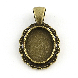 Tibetan Style Oval Alloy Pendant Cabochon Settings, Cadmium Free & Lead Free, Tray: 18x13mm, 33.5x19.5x2mm, Hole: 6x4mm, about 336pcs/1000g