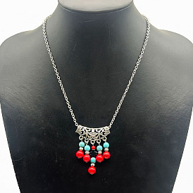 Ожерелья из сплава в этническом стиле с синтетической бирюзой и кисточками для женщин