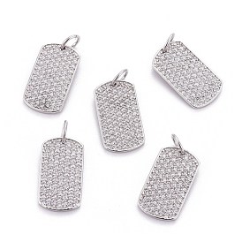 Brass Micro Pave Cubic Zirconia Pendants, with Jump Rings, Rectangle, Clear