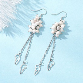 Серьги-подвески в форме крыльев из натурального персидского нефрита, с  латунными крючками для серег, платина