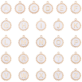 1сумка 26шт. подвески из эмалевого сплава, плоский круглый с буквой a~z подвеска, золотой свет