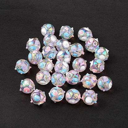 UV Plating Rainbow Iridescent Acrylic Enamel Beads, with ABS Imitation Pearl Beads, Nuggets with Star