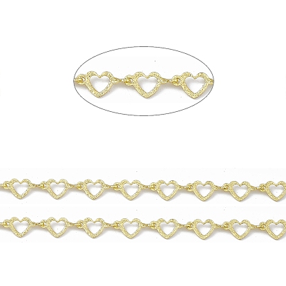 Handmade Brass Heart Link Chains, Soldered, with Spool