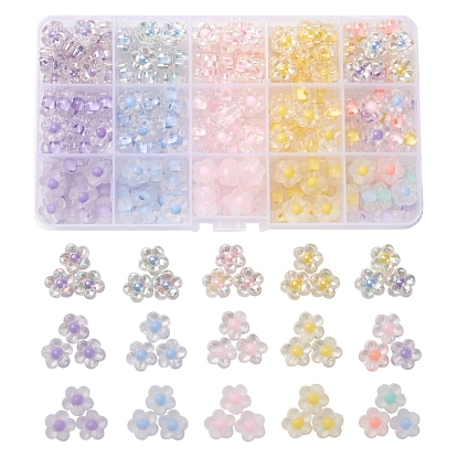240 pcs 15 styles perles acryliques transparentes, Perle en bourrelet, fleur