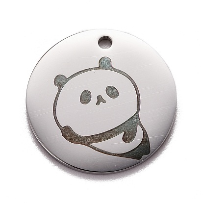 Stainless Steel Pendant, Flat Round with Panda