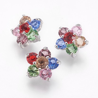 Brass Cubic Zirconia Shank Buttons, Flower, Colorful