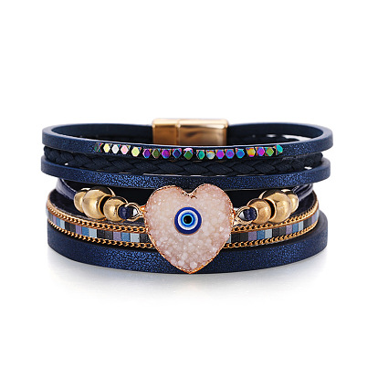 Turkish Evil Eye Bracelet with Heart Crystal Stone - Gold Beaded Design