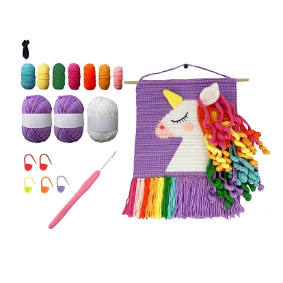 Unicorn Pattern DIY Wall Art Decoration Rainbow Crochet Kit for Beginners, Knitting Kit with Instructions for Kids and Adults