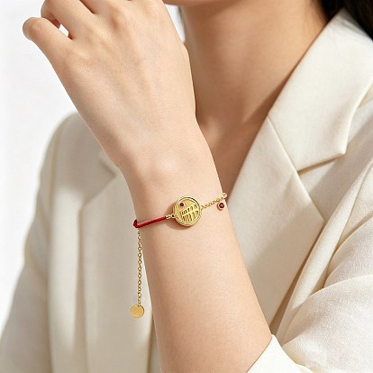 304 Edelstahl-Gliederarmbänder mit tiefrosa Zirkonia-Fassung, Flachrund