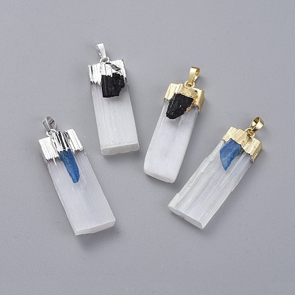 Natural Calcite Big Pendants, with Natural Gemstone and Brass Findings, Rectangle