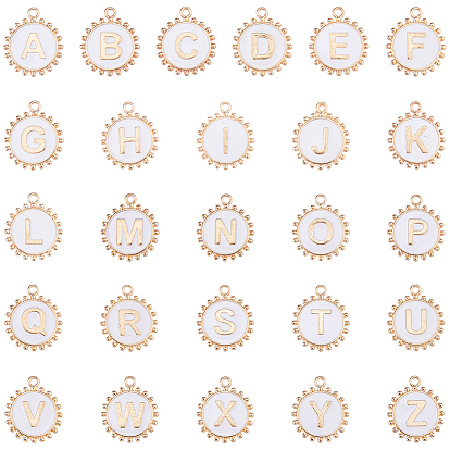 1сумка 26шт. подвески из эмалевого сплава, плоский круглый с буквой a~z подвеска, золотой свет