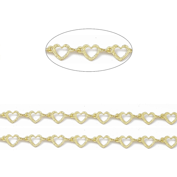 Handmade Brass Heart Link Chains, Soldered, with Spool