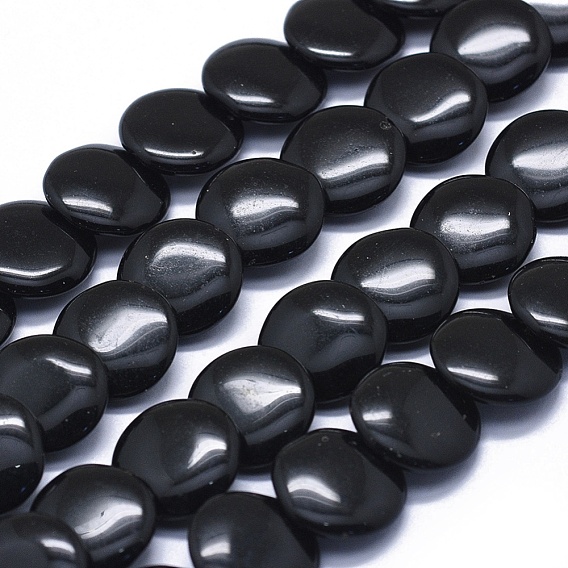 Натуральный черный камень бисер нитей, плоско-круглые