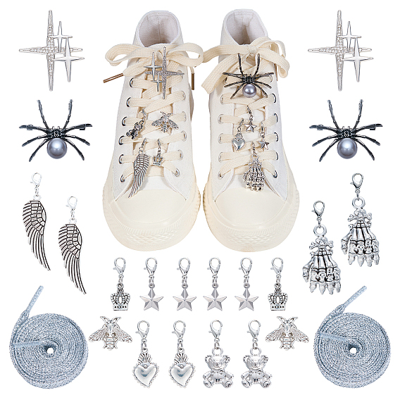 20шт. из сплава и 316 нержавеющей стали, подвески для обуви, броши из сплава и блестящие полиэстеровые шнурки, разнообразные