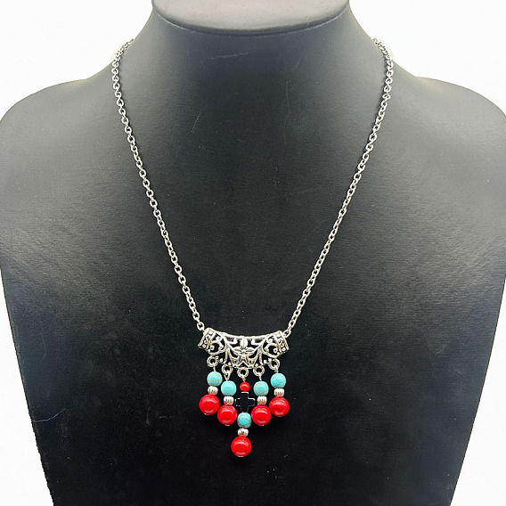 Ожерелья из сплава в этническом стиле с синтетической бирюзой и кисточками для женщин