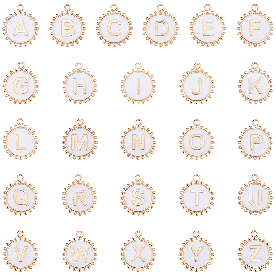 1сумка 26шт. подвески из эмалевого сплава, плоский круглый с буквой a~z подвеска, золотой свет
