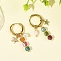 Natural Cultured Freshwater Pearl & Natural Multicolor Tourmaline Dangle Earrings, Star, 202 Stainless Steel Huggie Hoop Earrings for Women