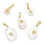 Colgantes de perlas keshi barrocas naturales, dijes de formas mixtas con trébol de circonita cúbica transparente micro pavé de latón, blanco