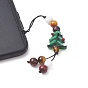Christmas Handmade Lampwork Mobile Straps, with Wood & Synthetic Lava Rock & Natural Tiger Eye Beads, Nylon Thread Mobile Accessories Decoration, Snowman/Glove/Tree