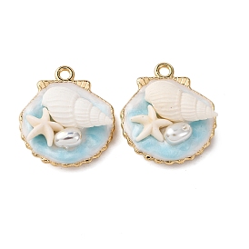 Подвески из эмалевого сплава легкого золота, с ABS имитации жемчуга, керамические подвески в форме ракушек, стойки покрытие